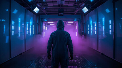 Neon Corridor to Perfection - Cinematic Auto Workshop Scene