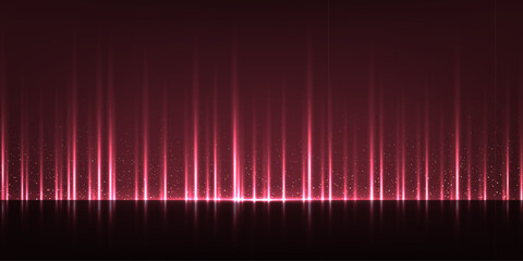 Award background. Dark pink silk curtain luxury backdrop. Color vertical draped satin cloth texture curtain on dark floor stage. Award, presentation scene. Elegant modern vector illustration.