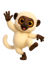 Naklejka premium An adorable cartoon lemur character with creamy fur and big orange eyes gives a friendly wave isolated on transparent background