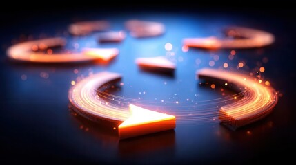 Glowing orange arrows forming circular motion with dynamic light trails