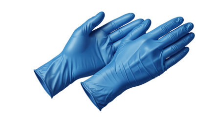 Pair of bright blue disposable nitrile gloves ready for medical or laboratory use