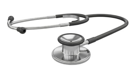 Professional medical stethoscope with chrome finish and black tubing for healthcare concepts