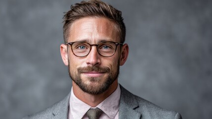 Portrait of a handsome businessman wearing glasses, smiling at the camera