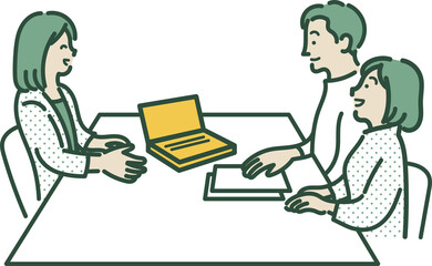 ライフプランについて相談する30代夫婦のイラスト