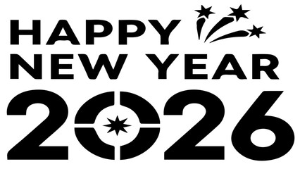 Abstract happy new year 2026 eve&nbsp; minimalist design black white graphic icon symbol shape geometric pattern simple modern art concept minimal visual element stark contrast digital illustration
