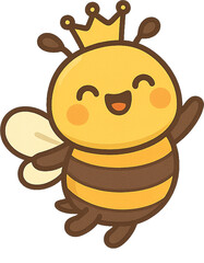 왕관을 쓰고 인사하는 귀여운 여왕벌 캐릭터