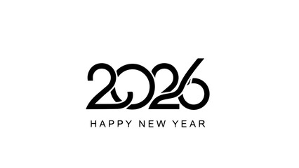 Happy new year 2026 celebration greeting design typography modern minimalist black white festive announcement calendar future event holiday occasion welcome beginning fresh start concept graphic
