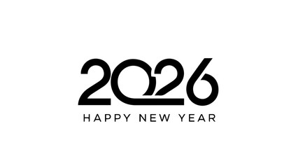 Happy new year 2026 celebration greeting design modern typography minimalist black white future calendar date event holiday announcement graphic concept