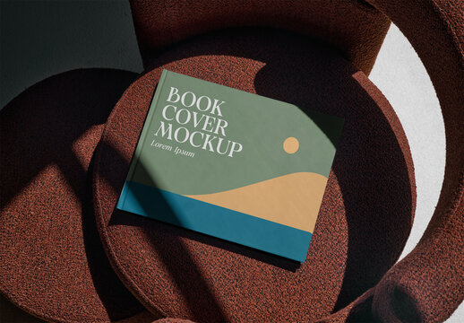 Mockup Of Hardback Book With Customizable Front Cover On Chair
