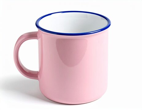 Pink Ceramic Mug with Blue Rim