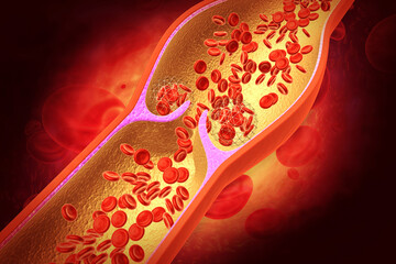 Blood cells flowing through a Vein or Artery. 3d illustration
