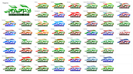 African Countries Happy National Day Flag Typography Collection