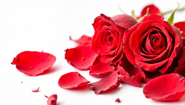 Macro photography, extreme close-up of red rose petals and thorns, against white background