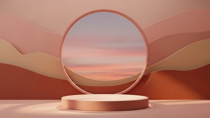 beige podium with soft desert inspired palette