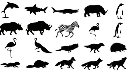 Black and white animal silhouettes collection