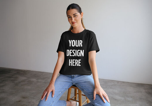 Mockup Of Woman Wearing Customized T-Shirt, Front View