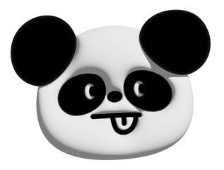 Inflated 3D of panda bear face with tongue out for model, merchandise, art toy, label, cartoon character, comic, mascot, mood, feeling, zoo, souvenir shop, pin, animal brooch, sticker, kid doll