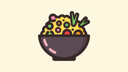 Cartoon bowl of colorful food illustration on a neutral background