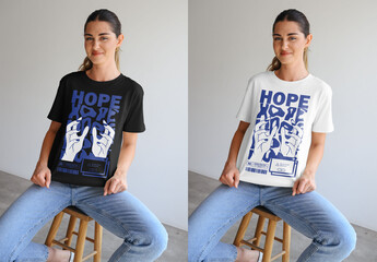 Mockup Of Woman Wearing Customizable T-Shirt, Front View