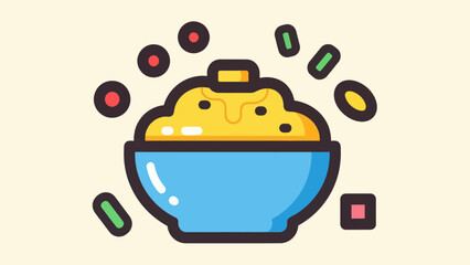 Cartoon bowl of food illustration with decorative colorful elements