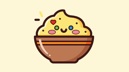 Cartoon bowl of food with smiling face and decorative hearts vector image