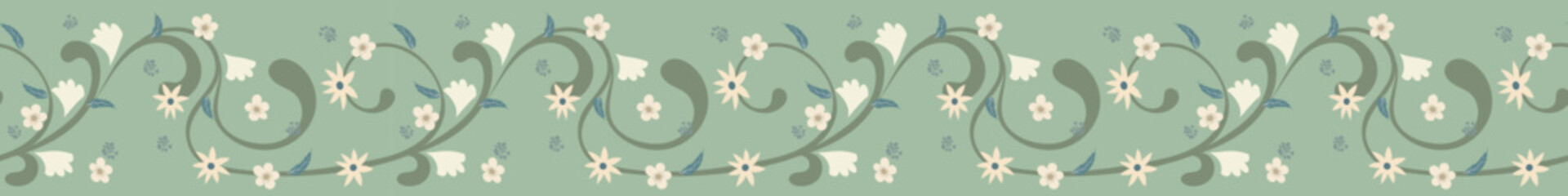 Vintage green floral seamless border pattern for frame and corner decoration.