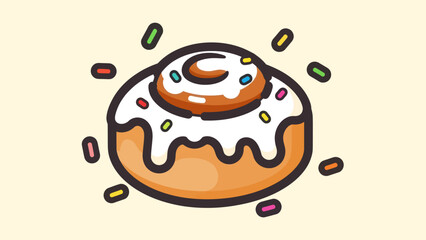Cartoon cinnamon roll with frosting and sprinkles on a light background