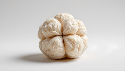 An artistic representation of a ball with intricate patterns sitting on a surface, set against a contrasting background. The ball appears to be made from crumpled paper.