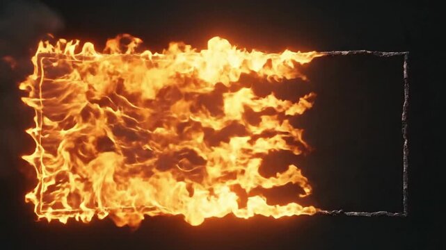 Burning fire frame border on a black background