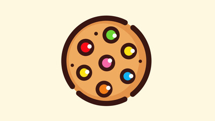 Cartoon cookie with colorful candy on cream background isolated