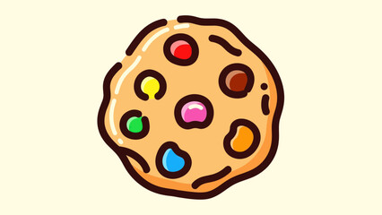 Cartoon cookie with colorful candy toppings isolated on cream background