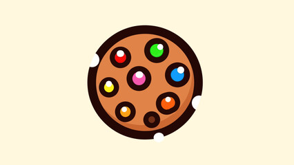 Cartoon cookie with colorful candy sprinkles on beige background