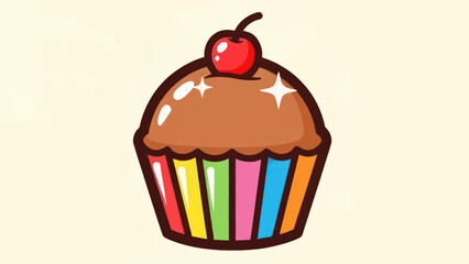 Cartoon cupcake with cherry on top isolated on a light background