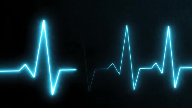 Glowing blue heartbeat line pulses rhythmically against a dark backdrop, symbolizing life, health, and the vital signs of existence with a sense of hope and vitality.