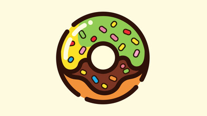 Cartoon donut with colorful sprinkles on a light background illustration