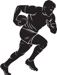 Fototapeta premium A dynamic Rugby Player Silhouette Pack featuring powerful action poses such as running, tackling, passing, scrummaging, and kicking.