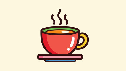 Cartoon illustration of a hot beverage cup with steam rising upwards