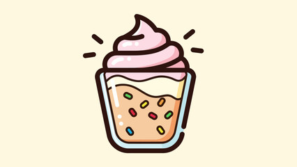 Cartoon illustration of a sweet dessert cup with cream and sprinkles