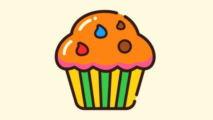 Cartoon muffin illustration with colorful sprinkles and yellow cup