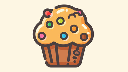 Cartoon muffin with colorful sprinkles isolated on light background