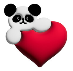 Inflated 3D of panda bear and red heart for Valentine's Day, model, merchandise, toy, label, cartoon character, comic, mascot, mood, feeling, zoo, souvenir shop, pin, animal brooch, sticker, kid doll © PPCREATIVES