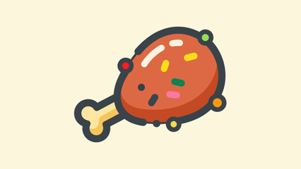 Cartoon illustration of a fried chicken drumstick on beige background