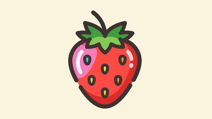 Cartoon strawberry illustration with green leaves on light background