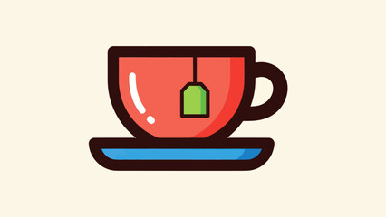 Cartoon tea cup on saucer with tea bag graphic design element