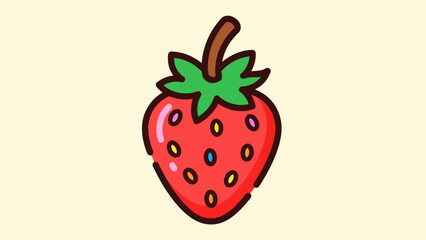 Cartoon strawberry illustration with green leaves on light background vector art