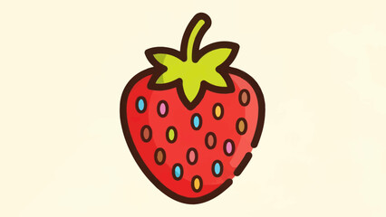 Cartoon strawberry illustration with green leaves on light background