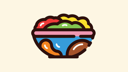 Colorful bowl of food illustration on light background for design