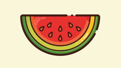 Cartoon watermelon slice illustration on beige background for food concepts