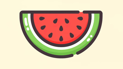 Cartoon watermelon slice illustration on beige background for design