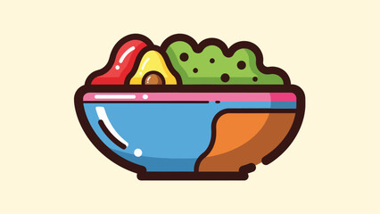 Colorful bowl of freshly prepared food illustration on cream background